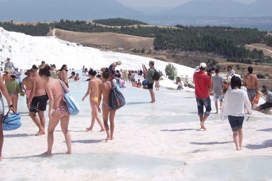 From Kusadasi and Selcuk: Pamukkale and Hiearapolis Tour - Walking across Pamukkale’s white terraces
